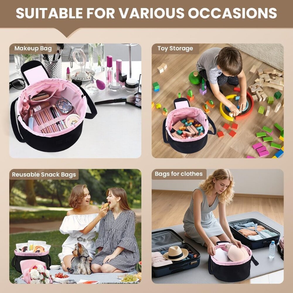 Large Capacity Lay Flat Drawstring Makeup Bag - W… - image 3